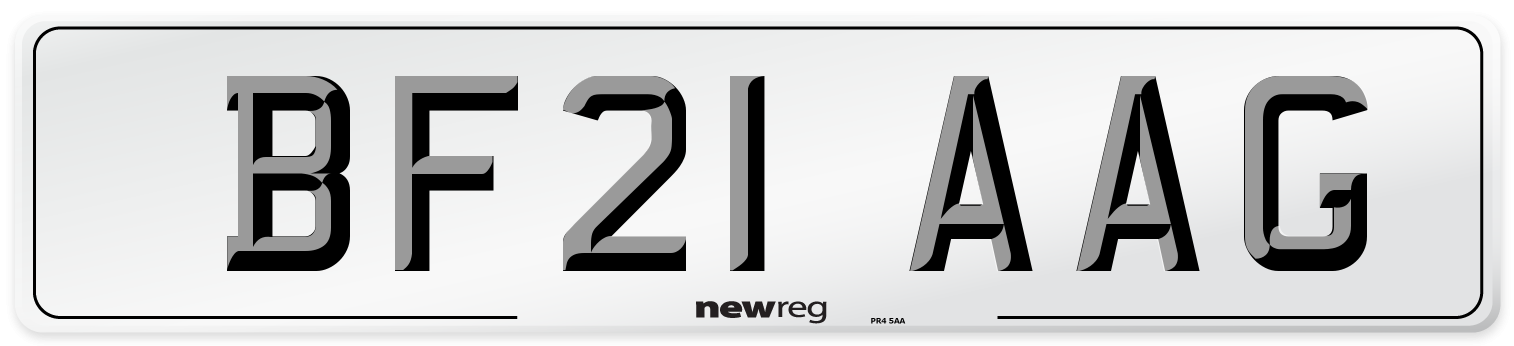 BF21 AAG Number Plate from New Reg